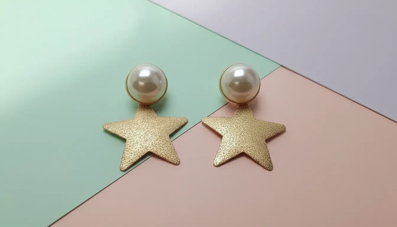 Lustrous Faux Pearl and Gold Textured Star Dangle Earrings - Elegant Celestial Jewelry